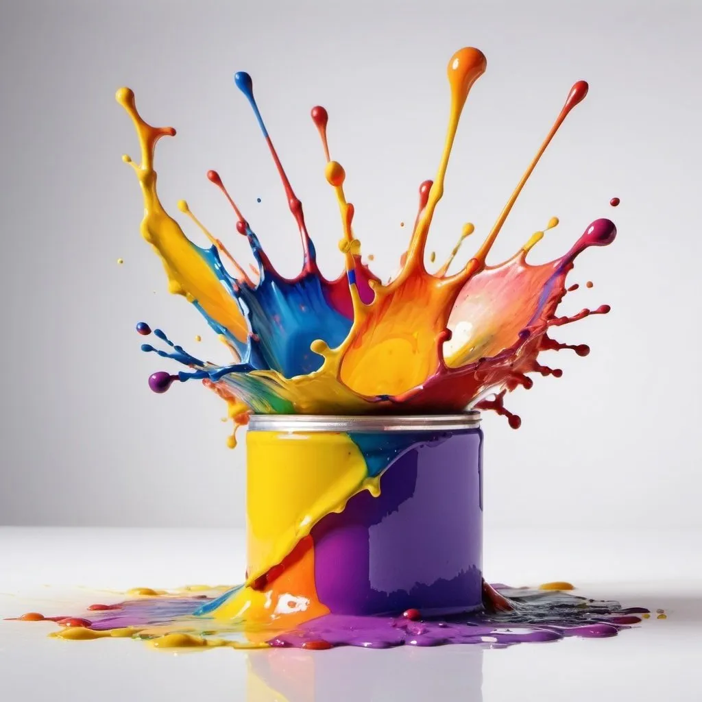 Prompt: High speed photography, splashed multicoloured paint, white background, studio lighting 