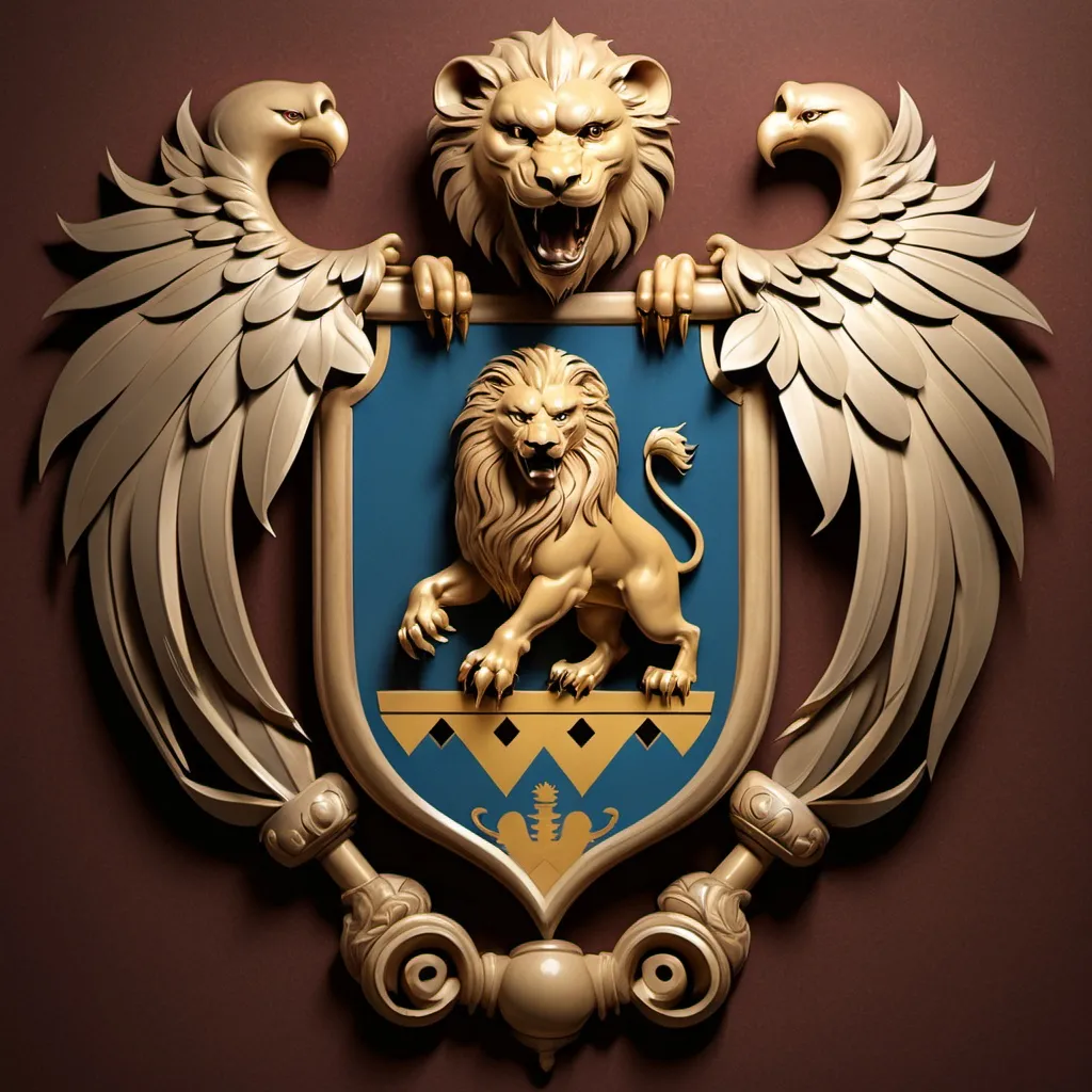 Prompt: The MASOMINU FAMILY Crest with a Lion and Eagles