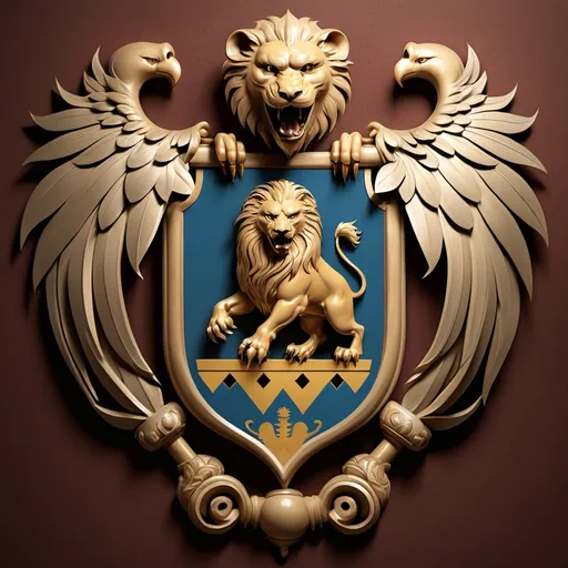 Prompt: The MASOMINU FAMILY Crest with a Lion and Eagles