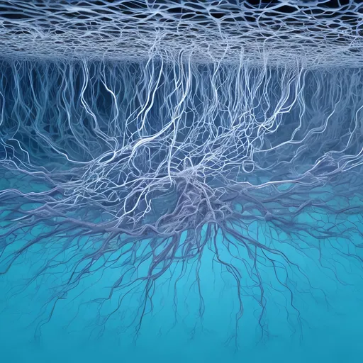 Prompt: a network of neurons under water
