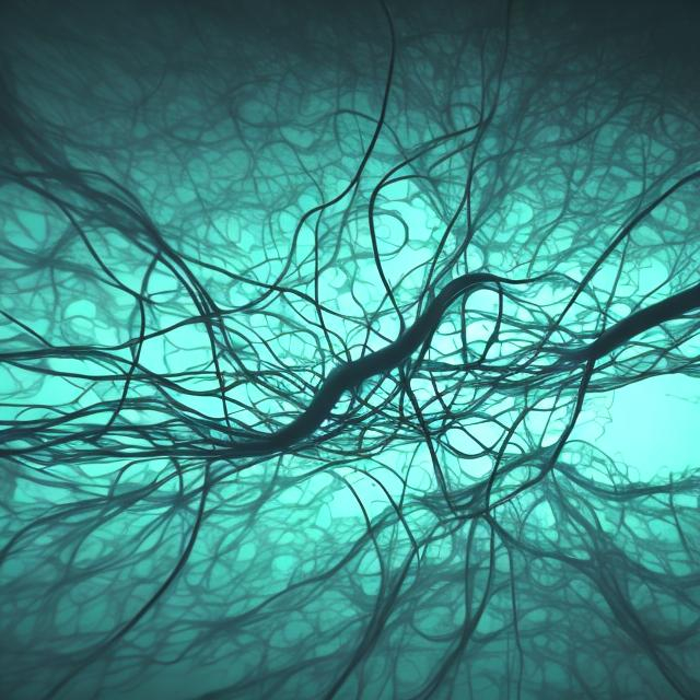 Prompt: a network of neurons under water