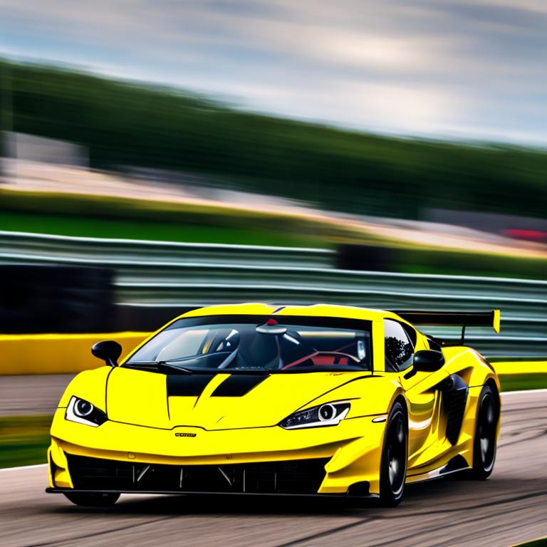 Prompt: Experience the adrenaline-pumping spectacle of a sports car elegantly maneuvering through a dynamic race track on a magical summer night, expertly captured in the artistry of photography.