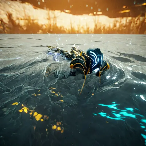 Prompt: Warframe Yareli swimming, underwater scenery, detailed water effects, high definition, realistic, vibrant color palette, futuristic, sleek design, dynamic pose, oceanic environment, immersive lighting, sci-fi, aquatic theme, highres, ultra-detailed, action-packed, energetic movement