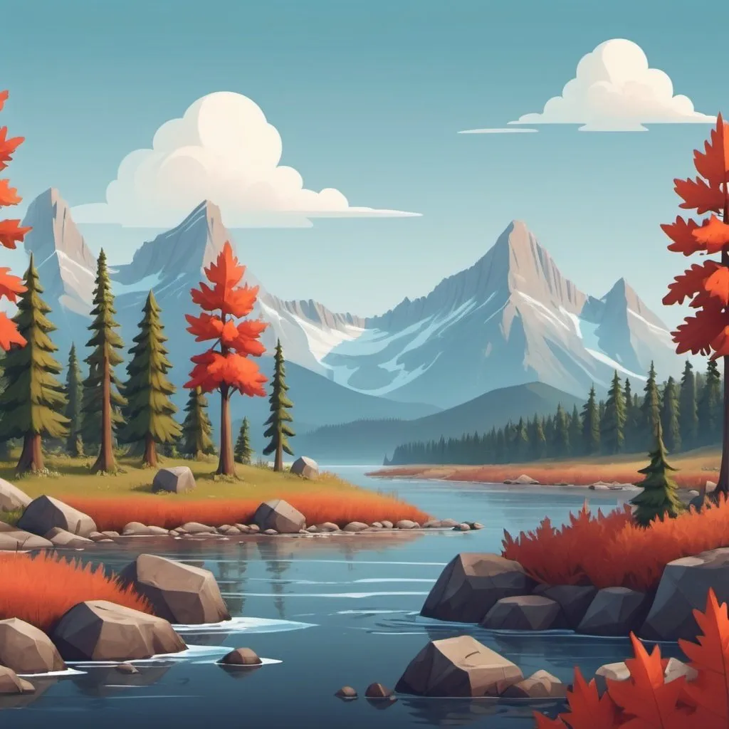 Prompt: Simple Canadian landscape with natural elements, for 2d video game 