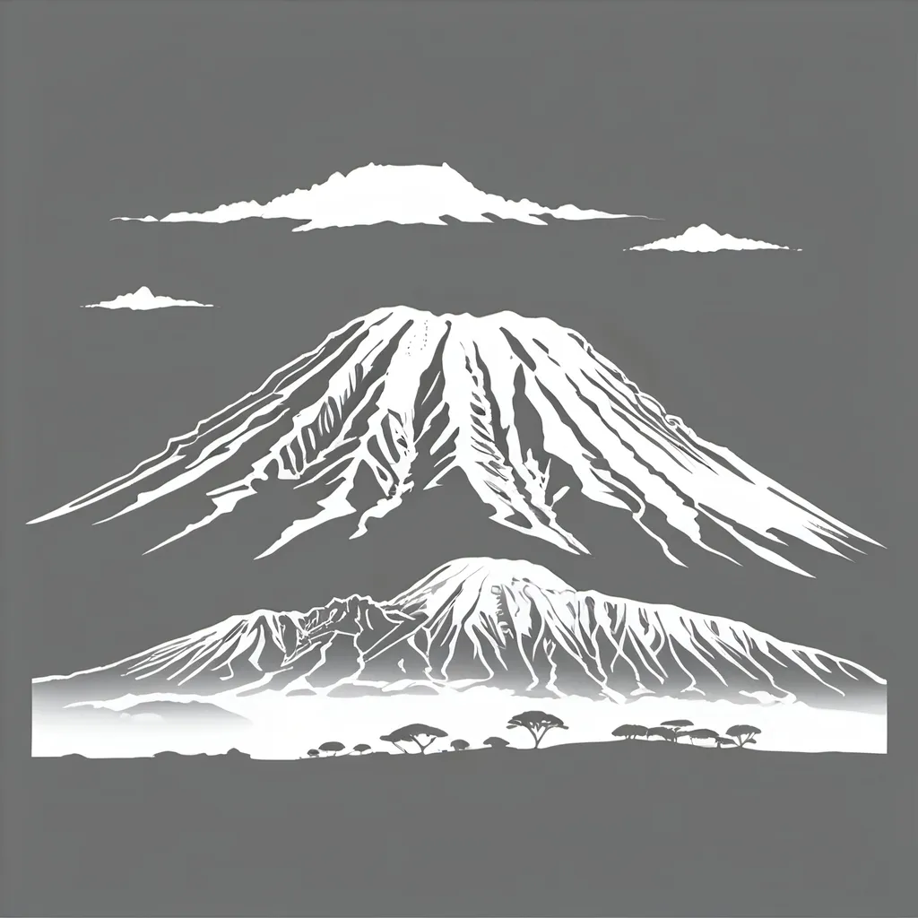 Prompt: line drawing of the outline of Mt Kilimanjaro using white on a transparent background.