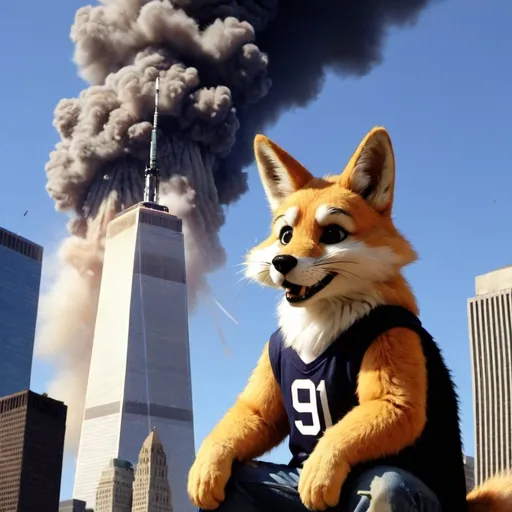 Prompt: a furry causes 9/11