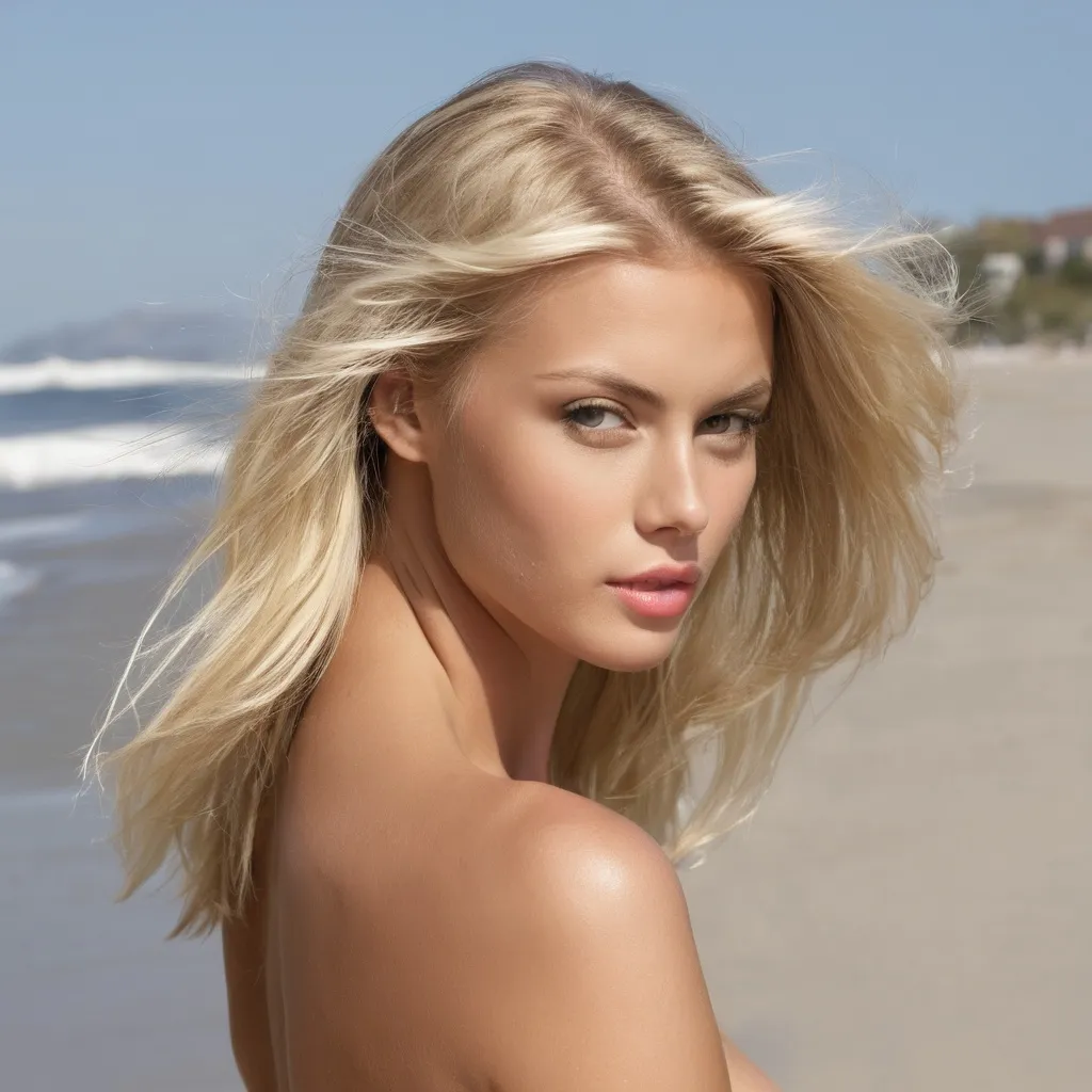 Prompt: Blond model on beach