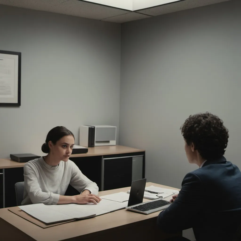 Prompt: a person observing another person at a desk
