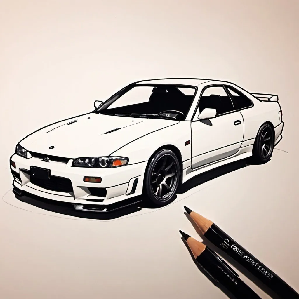 Prompt: quick sketch of a Nissan s14
