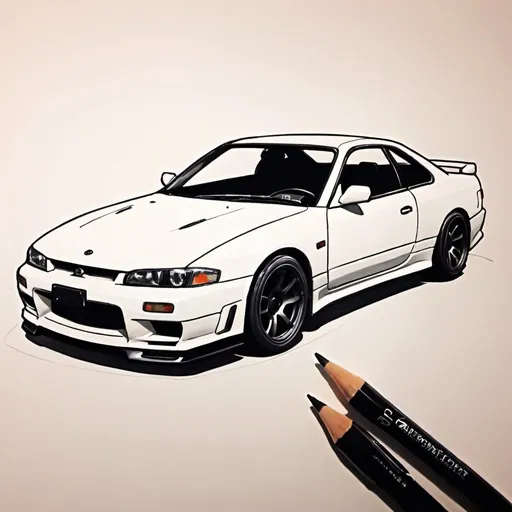 Prompt: quick sketch of a Nissan s14
