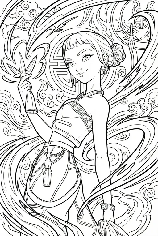 Prompt: create a coloring back book cover with this image - no textcolorful, dynamic, kpopdemonhuunter style