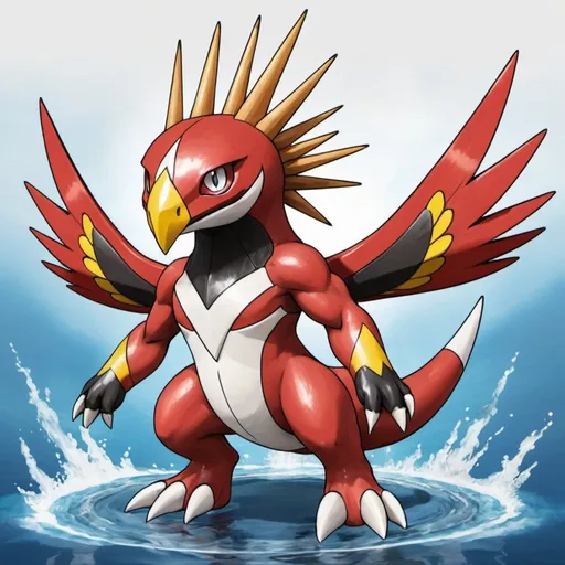 Prompt: Aquilamon with vivid-red white brown yellow and black palette in Ken Sugimori art style