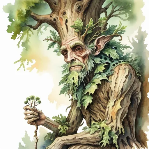 Prompt: Kindly Treant in watercolor painting  rococo art style