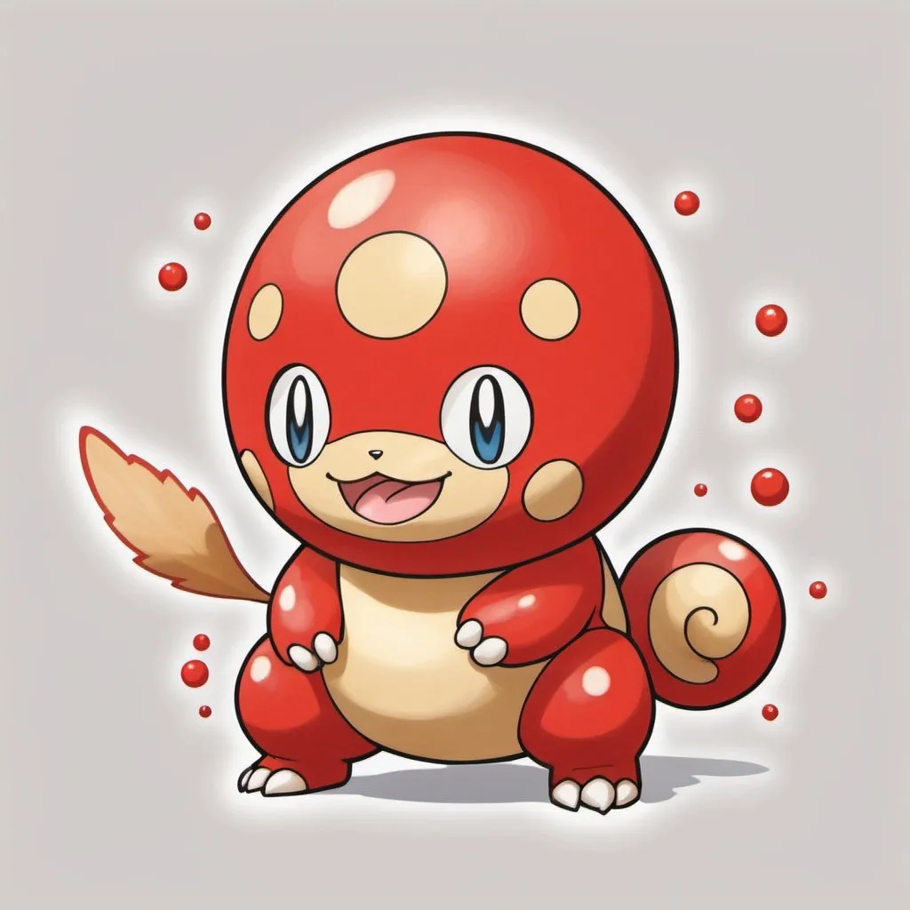 Prompt: Atamadekachimon with bright-vivid-red and tan palette in Ken Sugimori art style