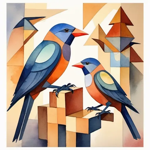 Prompt: Birdkeeping Disciple in watercolor painting cubism art style