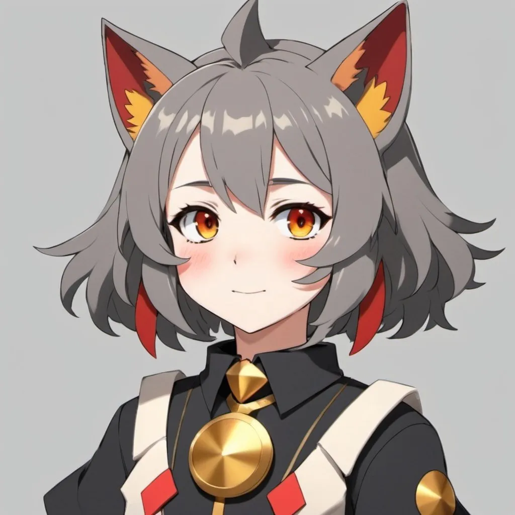 Prompt: Prestidigitator with medium-gray Charcoal gold and red palette in kemono friends art style