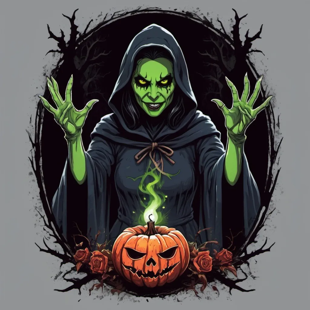 Prompt: Wicked Pact in Horror t-shirt design art style