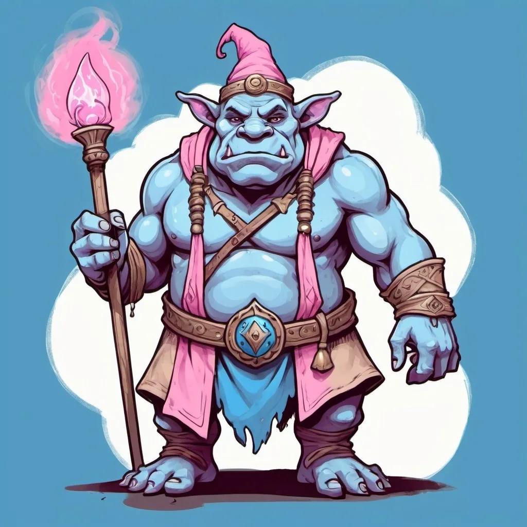 Prompt: Ogre Mage with sky-blue pink and tan palette in sketch note art style
