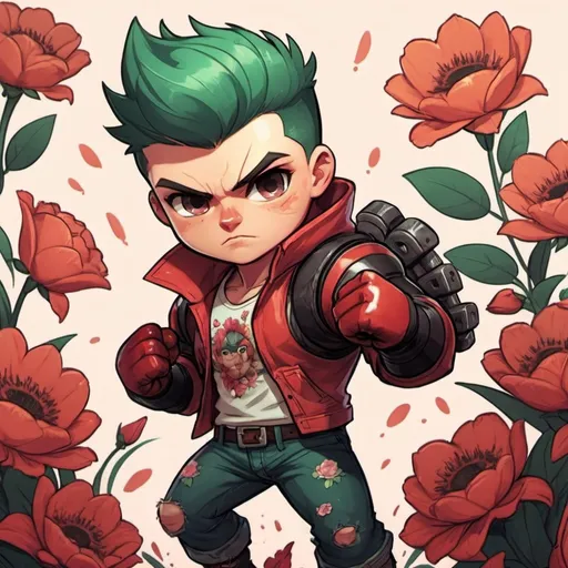 Prompt: Damian Drillarm Brawler in cute  floral art style