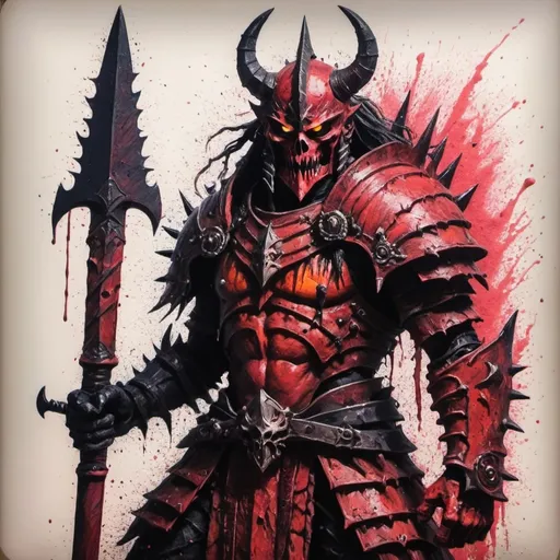 Prompt: Hellspear Warrior in monster crayon art style