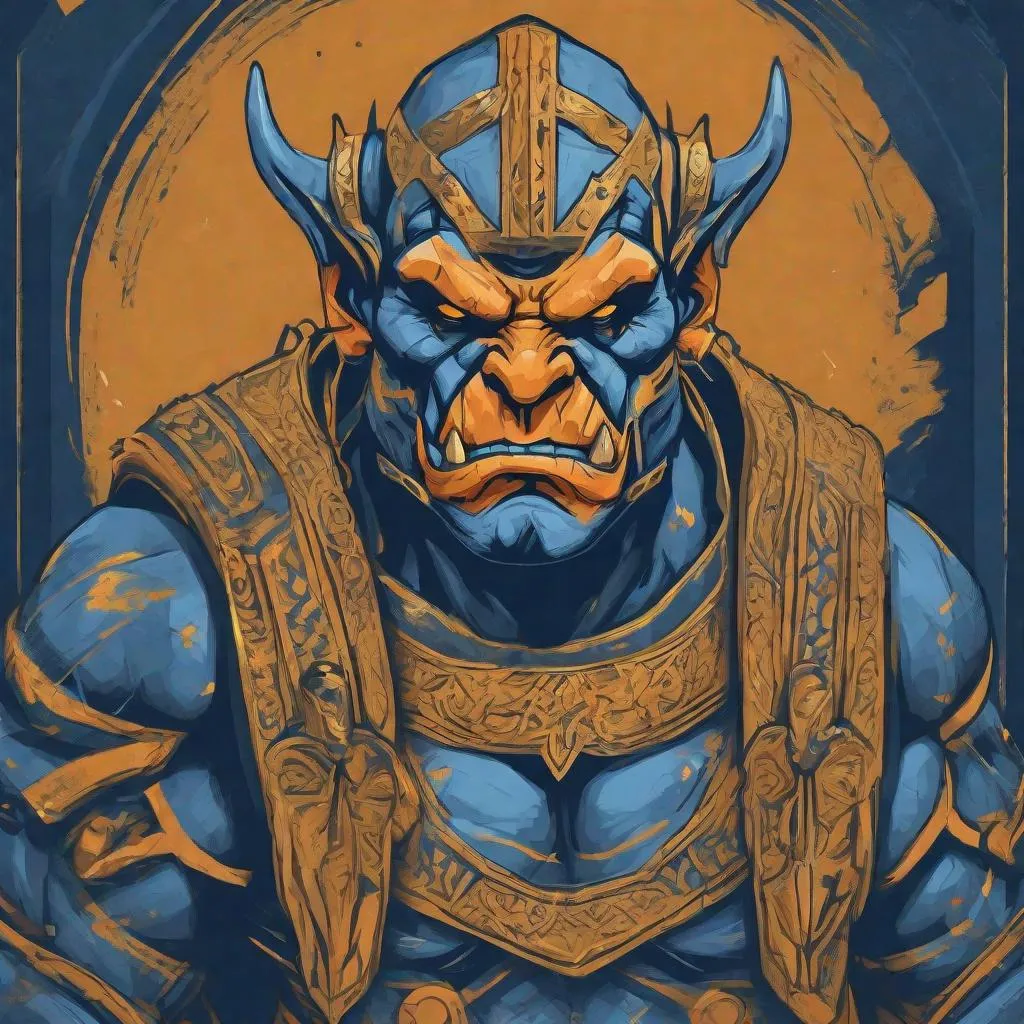 Prompt: Orc, Wearing Training Cloth, detailed and elaborate, in gold blue and orange, masterpiece, best quality, in flat design art style