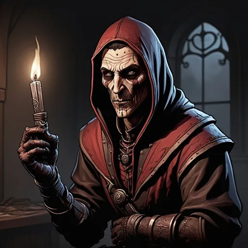 Prompt: The mayer has done something not good and now the dark brotherhood has sent an assassin after them, in cartoon illustration art style