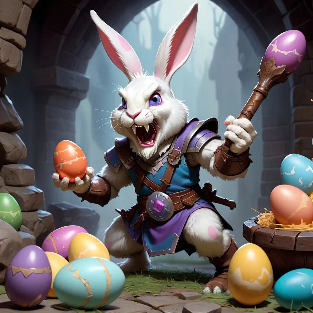 Prompt: Dungeons and Dragons, The Easter Bunny smashing eggs