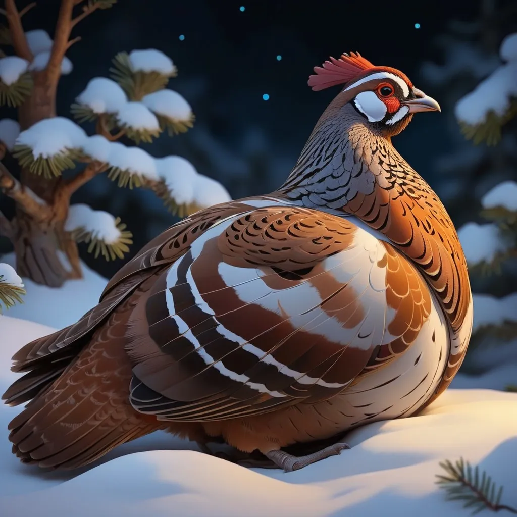 Prompt: Grouse curled up sleeping, in aesthetic art style, masterpiece, best quality, background night