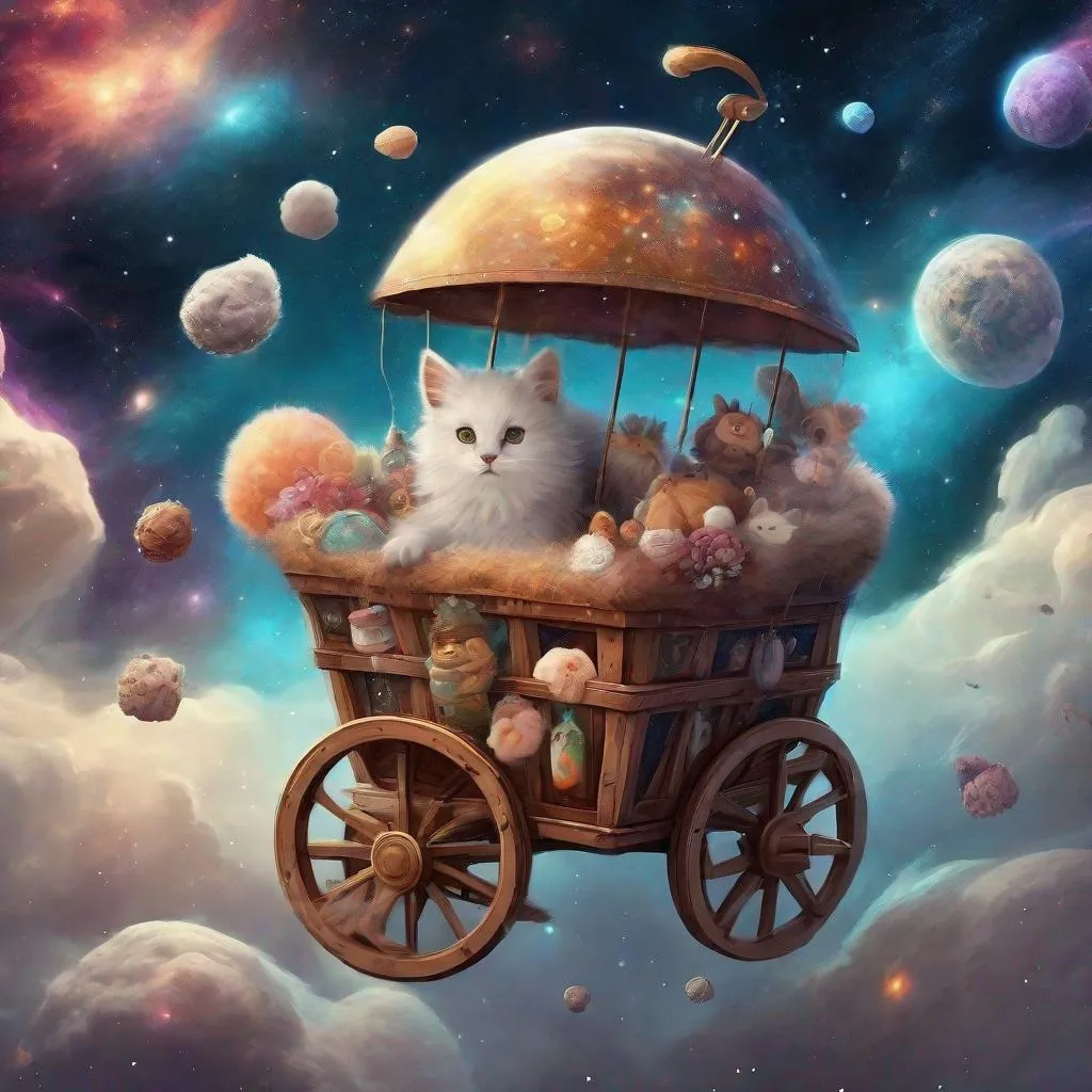 Prompt: Breton Cart Covered floating in a nebula full of furry cute things, In space art style, best quality, masterpiece