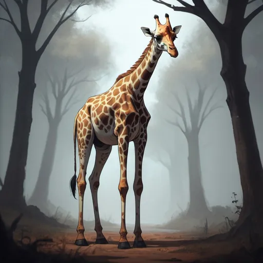 Prompt: Greatsword Sister in horror giraffee  art style