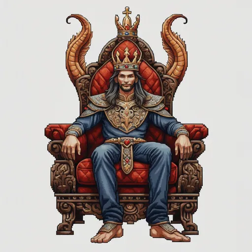 Prompt: Alinor Armchair with a noble naga sitting upon it a crown on head, in cross-stitching art style