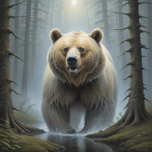 Prompt: Ghostly bear in Robert Bissell  art style
