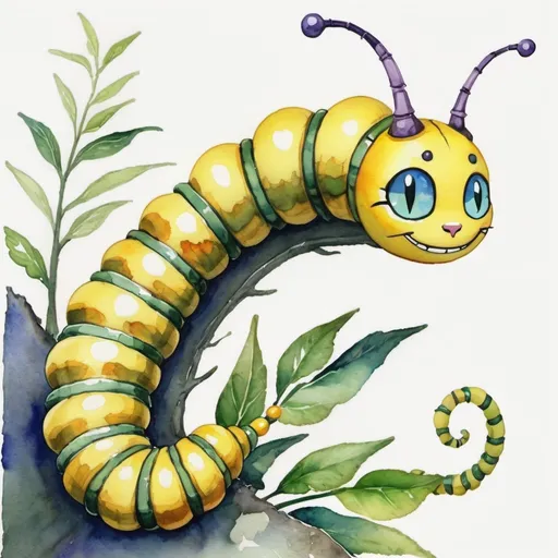 Prompt: Caterpillar of Riddles in watercolor painting  digimon art style