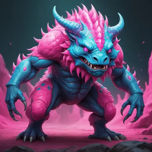 Prompt: A Vivid pink and blue digital creature conversion into something all together new, in card art style