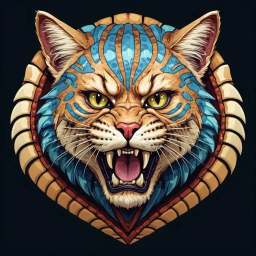 Prompt: Regal Wildcat in monster shell art style