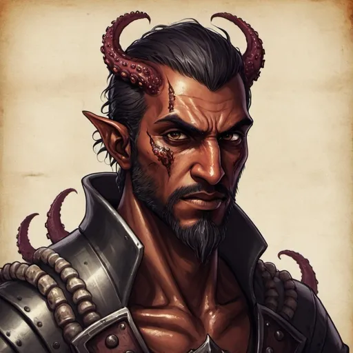 Prompt: Hazhan, Demonblade Knight in tentacle  mugshot art style