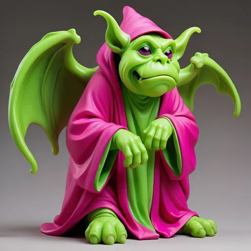 Prompt: Bright green Gargoyle that looks like a faceless blob in a fuchsia robe, best quality, masterpiece