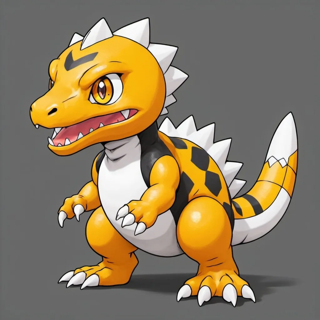 Prompt: Agumon Hakase with yellow-orange white and black palette in Ken Sugimori art style