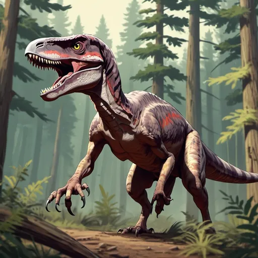 Prompt: raptor hunting mode, in old school art style, background forest