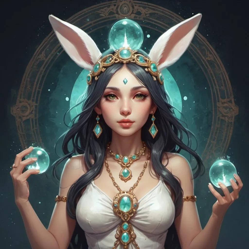 Prompt: Relic Goddess in rabbit effervescent  art style