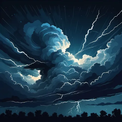 Prompt: Storm flying high in the night sky, in modern art style, background night