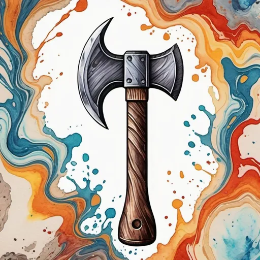 Prompt: Axe Destroyer in watercolor painting marbling art style