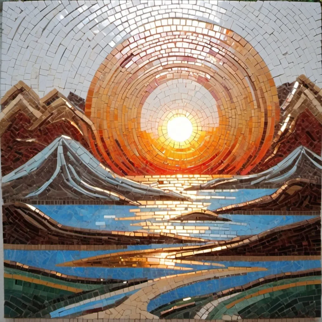 Prompt: Sunrise Ray Knight, Gurguit in mosaic art style
