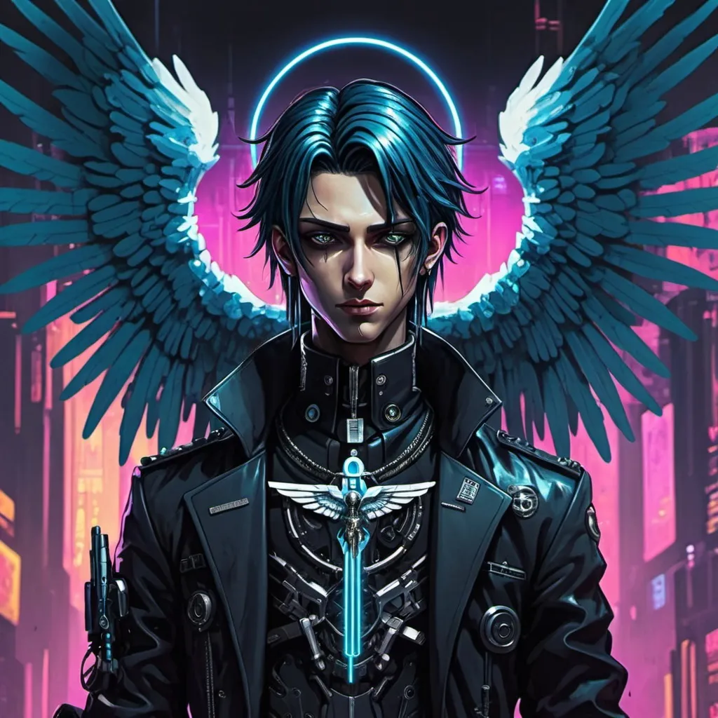 Prompt: Holy Seraph Nociel in cyberpunk art style