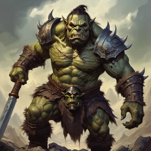 Prompt: A Mighty Orc whom is a determined warrior living by the code, in ornate oil painting art style
