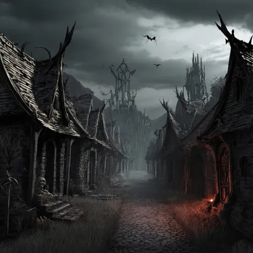 Prompt: Stillrise Village a place cursed by a Daedric Prince all who live here now are living skeletons unable to pass on forever on this mortal coil, in creepy pasta style