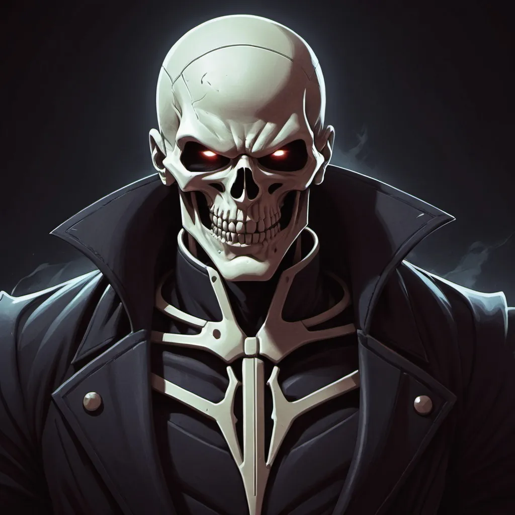 Prompt: Skeledirge in super villain art style