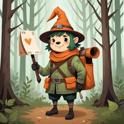 Prompt: Forest Hatcheteer in cute mail art style