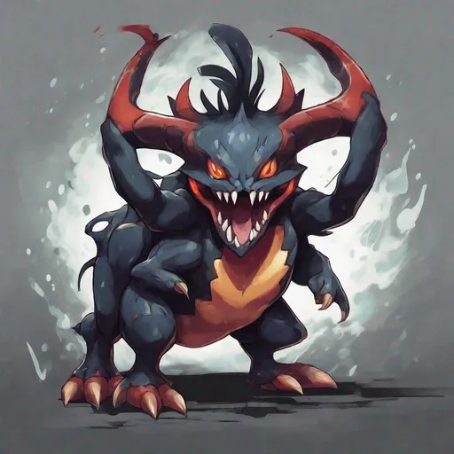Prompt: An aggressive Pokémon that is quick to attack. The horn on its head secretes a powerful venom, best quality, masterpiece, in nightmare fuel art style
