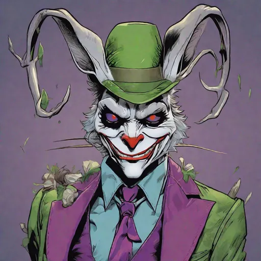 Prompt: Joker Jackalope, masterpiece, best quality, dc comics, in cartoon art style
